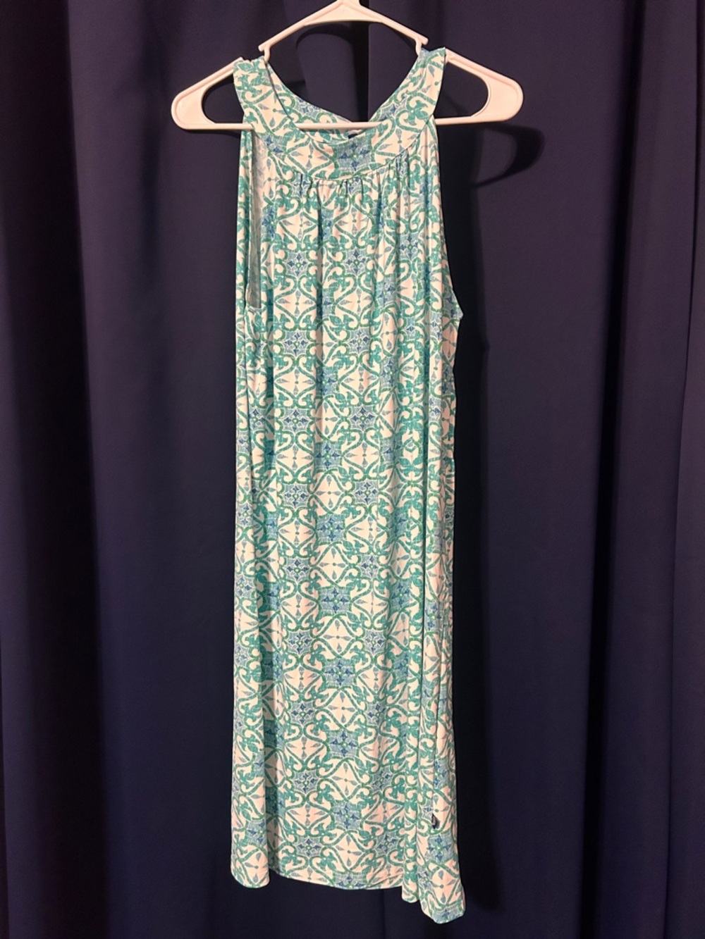 Sleeveless Mint Tile-Print Midi Dress
